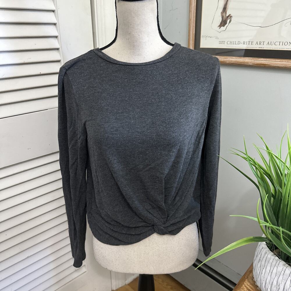 Ivoire Top Womens Large Gray Long Sleeve Twist Knit Minimalist Capsule
